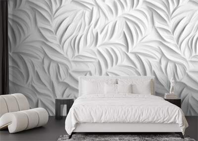 white geometric floral leaves 3d tiles wall texture background illustration banner panorama, seamles Wall mural