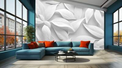 White geometric floral leaves 3d tiles wall texture background illustration banner panorama.... Wall mural