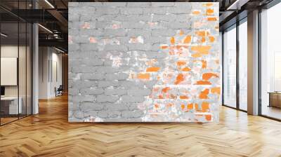 White gray orange damaged aged old weathered rustic brick wall brickwork stonework masonry texture background banner Wall mural