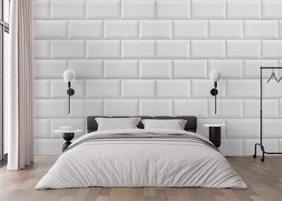 White light brick tiles tilework glazed ceramic wall or floor texture wide background pattern Wall mural