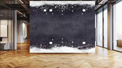 winter Background - Frame made of snow with snowflakes and lights on wooden rustic old texture, top view with space for text Wall mural