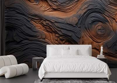 Wood art background - Abstract closeup of detailed organic brown wooden waving waves wall texture banner wall Wall mural