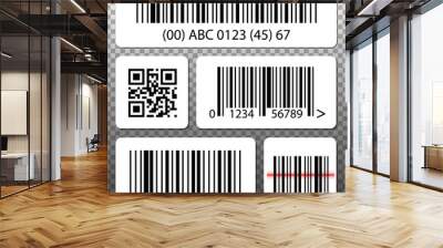 Barcode and QR code stickers template set, collection on transparent background. Wall mural