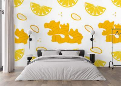 Cartoon style vector ginger and lemon slices vector seamless pattern background.
 Wall mural