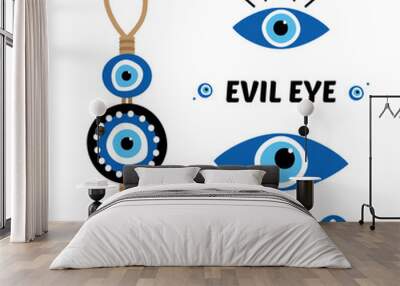 nazar amulet, evil eye protection signs, symbols. turkish blue eye-shaped talismans set, collection. Wall mural