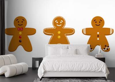 Set, collection of cute cartoon gingerbread man, christmas traditional cookies, biscuits isolated on white background. Wall mural