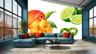 mango fruit lime jalapeno watercolor isolated on white background Wall mural