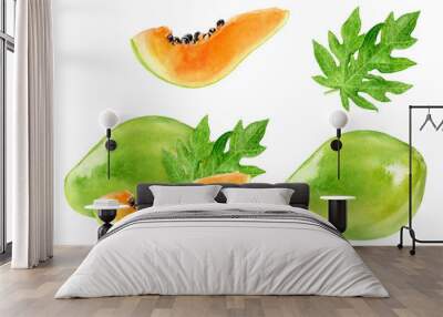 Papaya watercolor illustration isolated on white background Wall mural