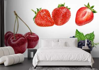 Sweet cherry blackberry strawberry watercolor illustration isolated on white background Wall mural