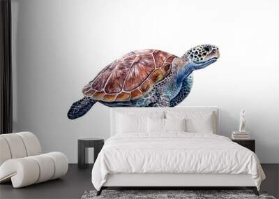 Watercolor hand drawn sea turtle realistic illustration isolated on white. Wall mural