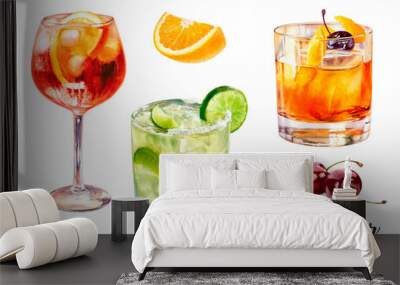 Watercolor illustration of cocktails drinks close up. Design template for packaging, menu, postcards. PNG Wall mural