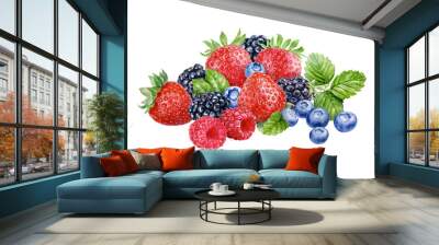 Wild berries composition watercolor illustration isolated on white background Wall mural