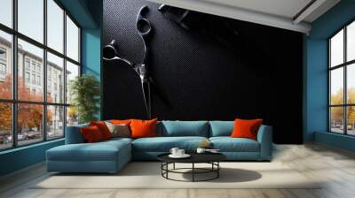 professional scissors on black background Wall mural