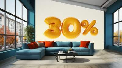 Inflated yellow thirty percent or 30 % isolated over white background. 3D rendering. Wall mural