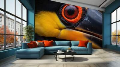 Extreme closeup view of the head and eye of a common toucan. Tropical wildlife macro photography  Wall mural