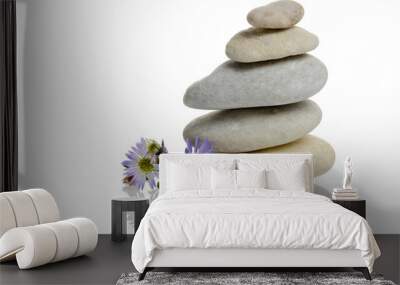 Flower and stones stacked isolated with reflection Wall mural