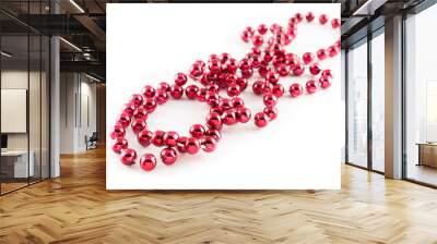 Mardi Gras party red beads placed in white background Wall mural