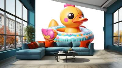 cute duck swimming pool rings; Summer vibes, Beach party; Kids celebrations Wall mural