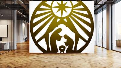 Holy family Christian silhouette icon vector illustration gold on white background. Scene of the Holy Bible Wall mural