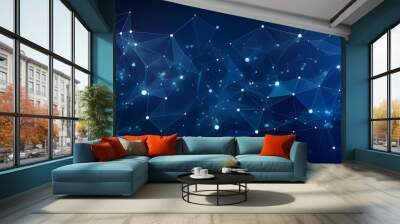 A dynamic, geometric blue background with connected nodes and glowing polygonal shapes, ideal for tech designs. Wall mural