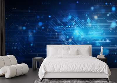 Futuristic digital cityscape with glowing lines and data servers Wall mural