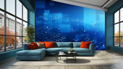 Futuristic digital cityscape with glowing lines and data servers Wall mural