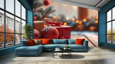 Christmas Gifts Festive Atmosphere, Background HD, Illustrations Wall mural