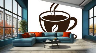 Coffee cup logo, icon, saucer drink black silhouette vector illustration on a white background Wall mural