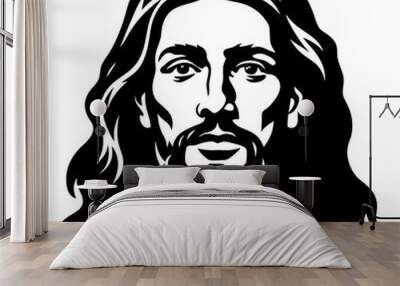 Jesus silhouette. Jesus' face on a cross with a crown of thorns. vector set, Logo, Icon, and T-shirt design. black and white Vector illustration Wall mural