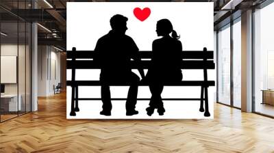 silhouette of a couple sitting on the bench vector illustration isolated on white background. Wall mural