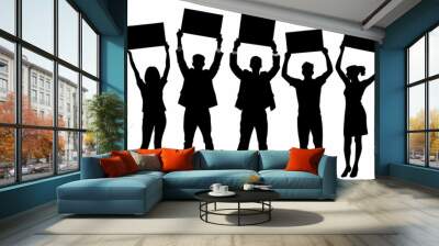 Silhouette of a group of people holding up an empty sign board set. vector illustration Wall mural