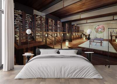 3D Rendering of an Ancient Chinese Bamboo Scroll Book Library Wall mural