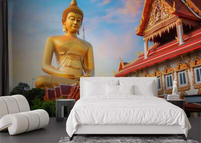 The Big Seated Buddha Statue (Buddha Dhammakaya Dhepmongkol) at Wat Paknam Phasi Charoen (temple) in Bangkok, Thailand Wall mural