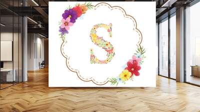 letter S initial with floral vector Wall mural