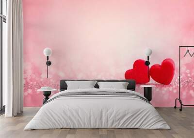  red Heart shapes for valentines day background Wall mural