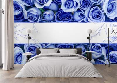 border of Beautiful fresh sweet blue rose for love romantic valentine or wedding background Wall mural