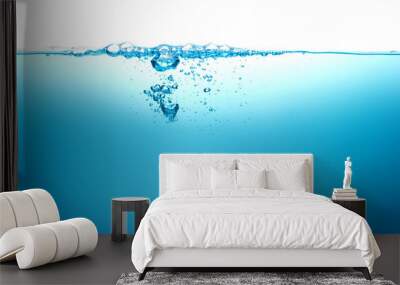 Close up blue Water splash with bubbles on white background Wall mural