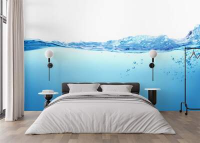 close up blue water splash with bubbles on white background Wall mural