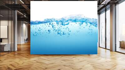 close up blue water splash with bubbles on white background Wall mural