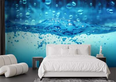 Close up blue Water splash with rain water drop falling down Wall mural