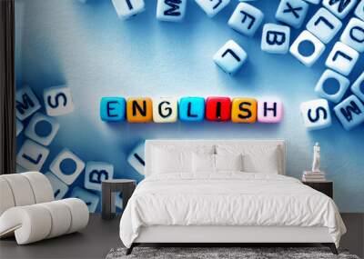 colorful english word cube on white paper background ,English language learning concept Wall mural