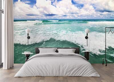 Sea and Blue sky with clouds in sunny day Wall mural