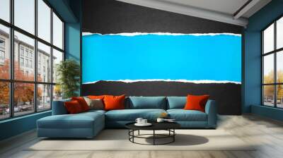 Torn black Paper and space with sky blue paper background , blac Wall mural