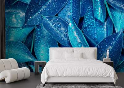 wet fresh tropical blue leaves background Wall mural