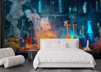 Dynamic Chemical Reactions in a Lab Scene Wall mural