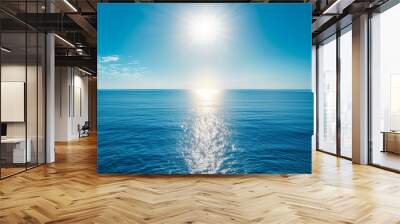 Bright sun reflecting on a calm ocean, blue seascape Wall mural