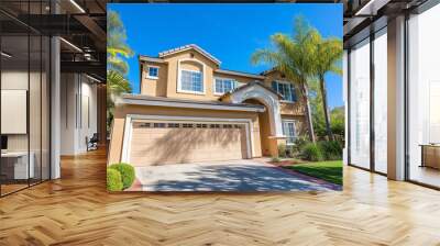 suburban house with palm trees, sunny residential neighborhood Wall mural