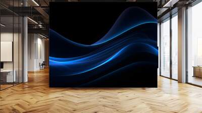 Aesthetic dark blue wave on black background. Modern abstract background Wall mural