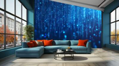 Technology background. Various symbols in blue and shades form columns reminiscent of a matrix. Wall mural