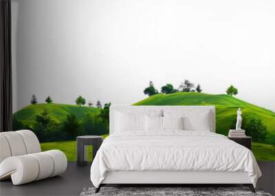 Green rolling hills with lush grass and gentle slopes, landscape isolated in a transparent background.   Wall mural